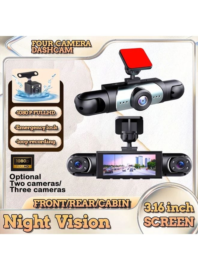 Y110A كاميرا داش للسيارة 360 درجة 4 قنوات أمامية 1080P خلفية يسار يمين 720P بطاقة 64 جيجابايت - Image 1